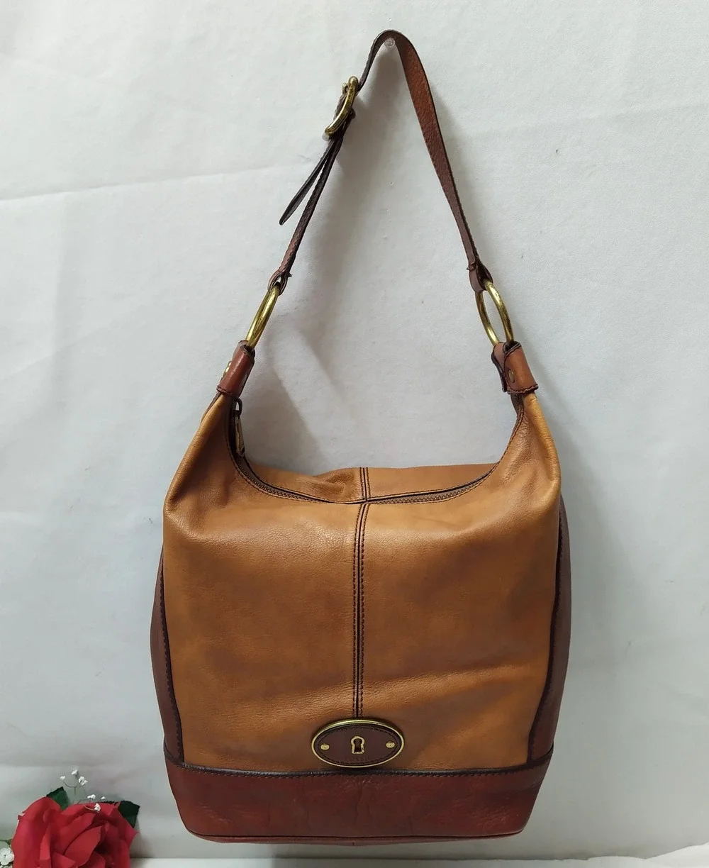 Fossil Maddox Brown Leather Zipper Closure Hobo Shoulder Bag